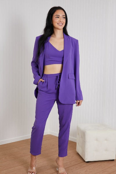 3-Pc Purple Blazer with matching Bra and PantsSet
