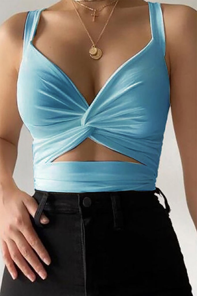 Sky Blue Twisted Front Crop Top